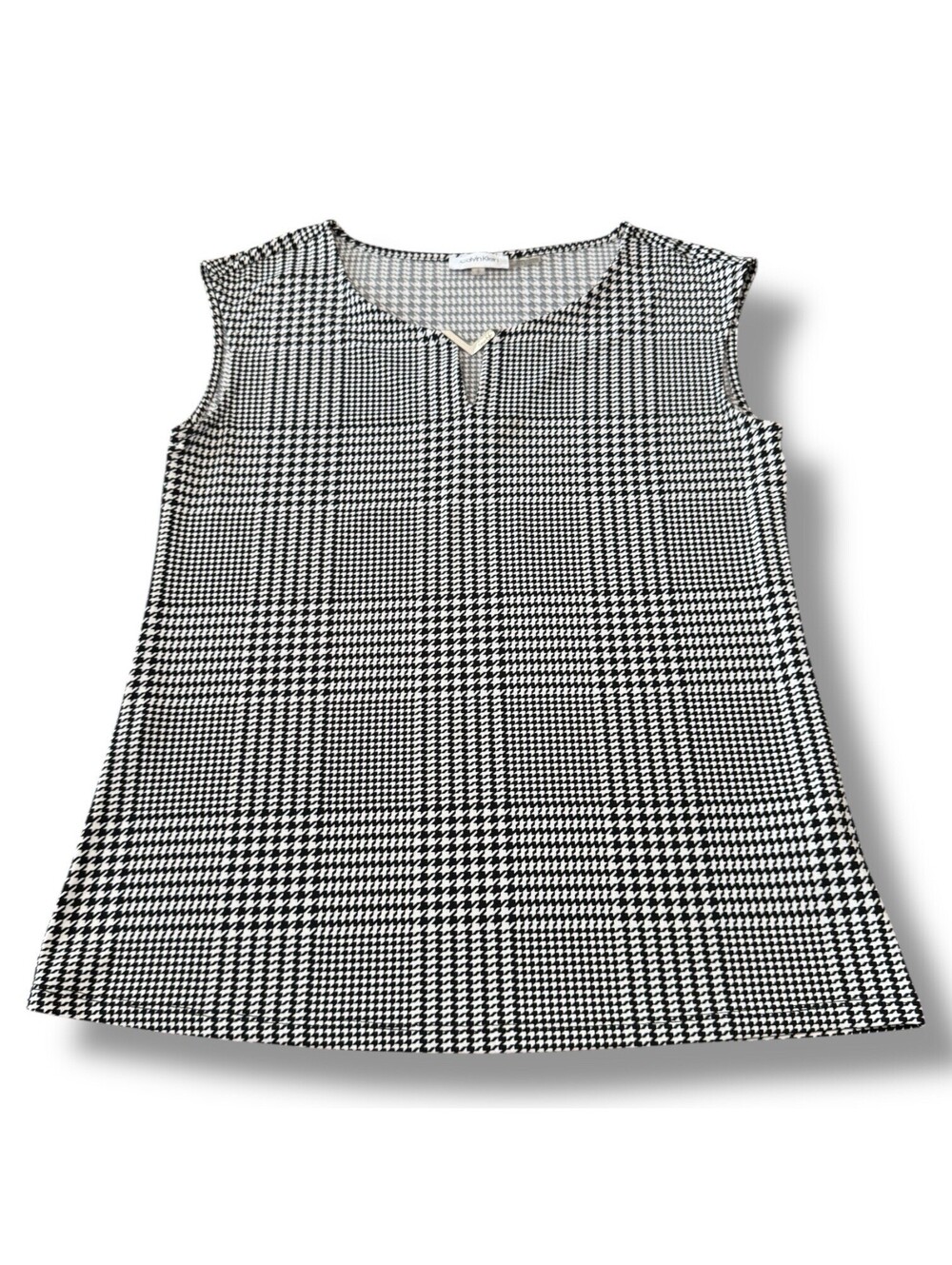 Calvin Klein Black Houndstooth Plaid Sleeveless Tank Top Summer Women’s Size S